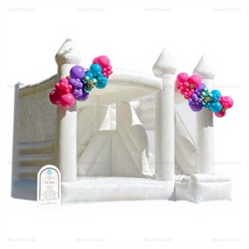White Inflatable Bounce House with Slide for Weddings