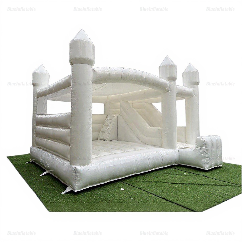 White Wedding Bounce House with Waterslide - Image 2