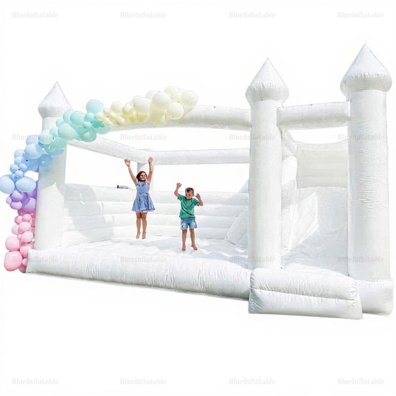 White Inflatable Bounce House with Slide