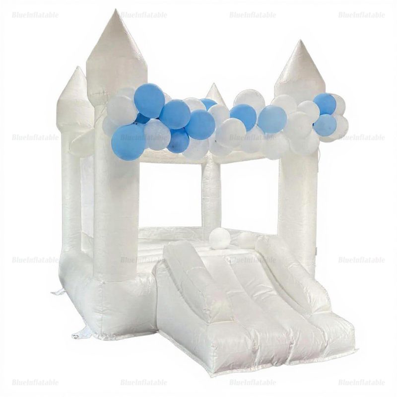 White Backyard Bounce House with Slide for Kids