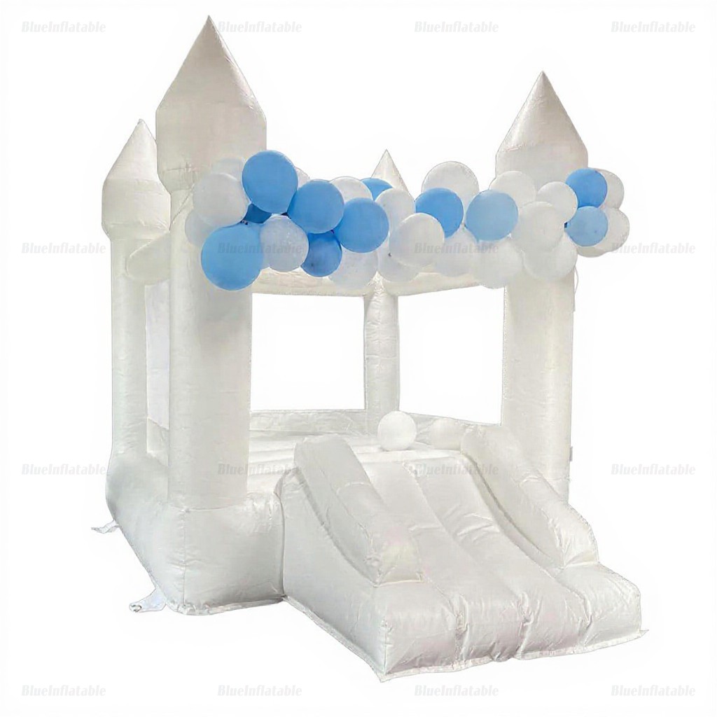 White Backyard Bounce House with Slide for Kids