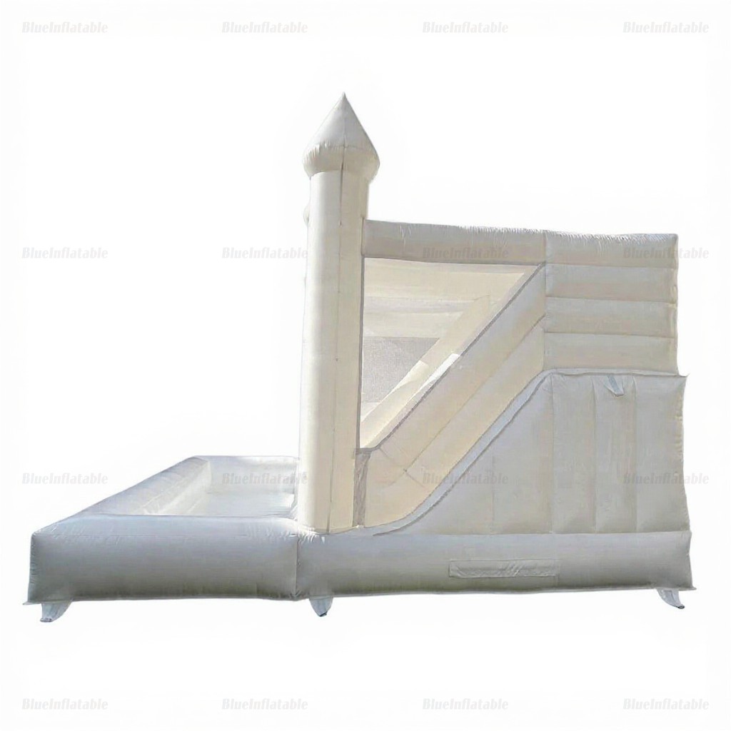White Inflatable Bounce House with Slide & Ball Pit - Image 8