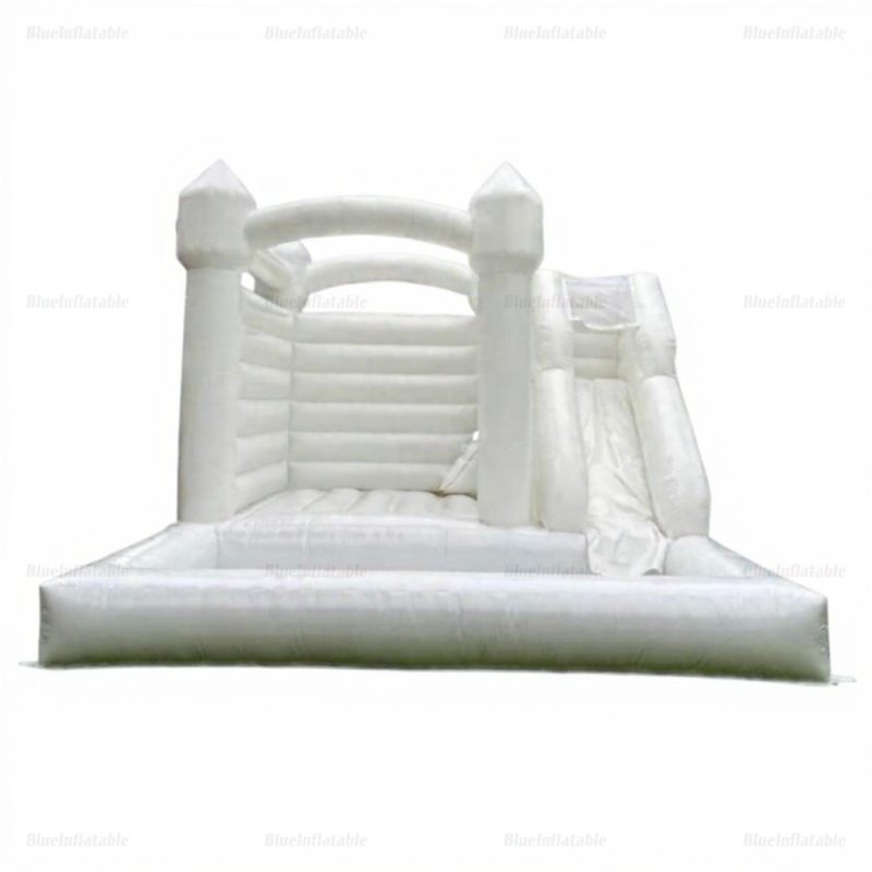 White Wedding Bounce House with Slide and Ball Pit