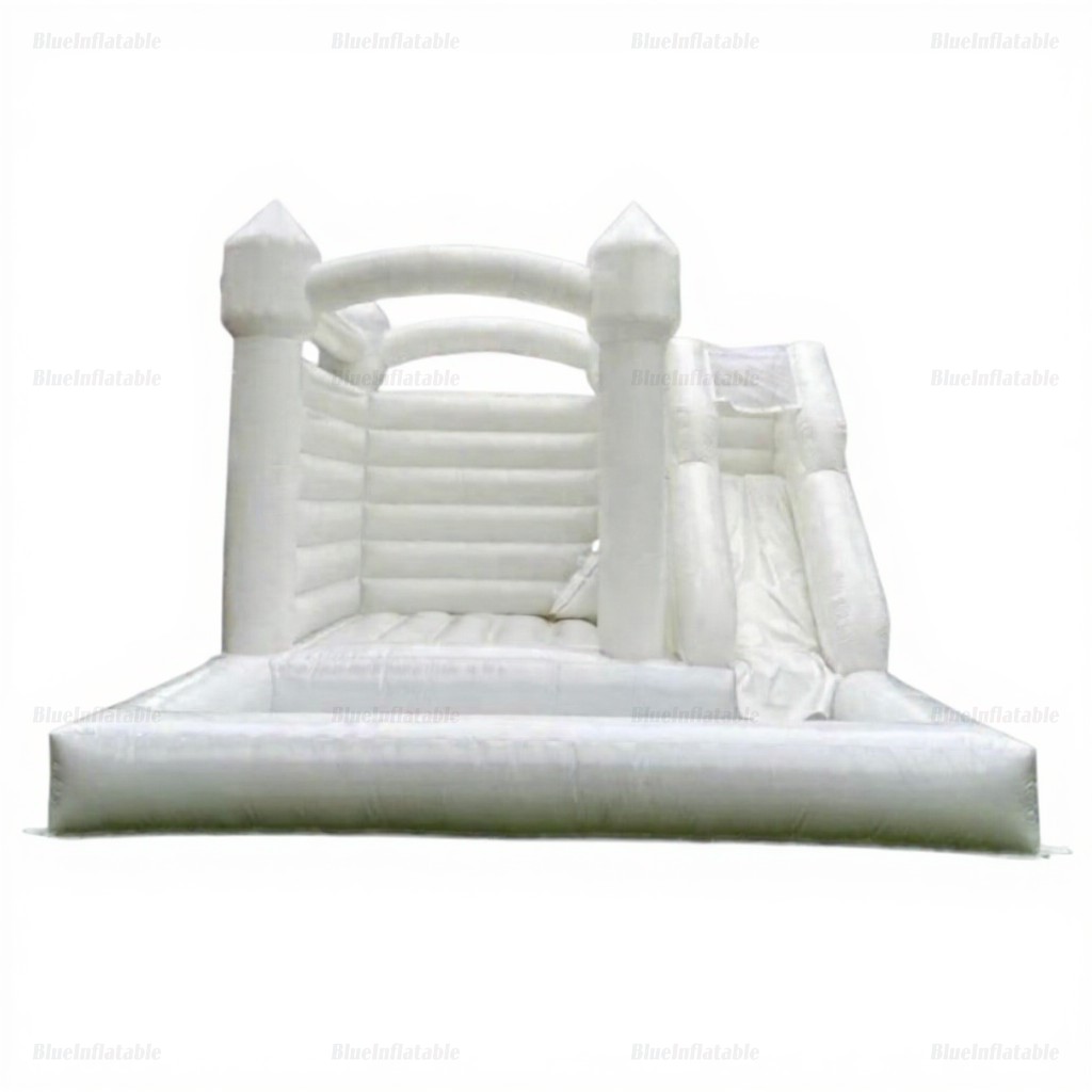 White Wedding Bounce House with Slide and Ball Pit
