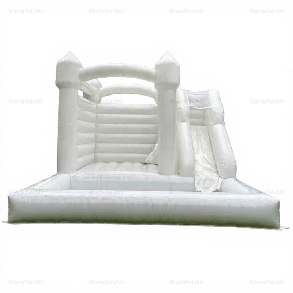 White Wedding Bounce House with Slide and Ball Pit - Image 4